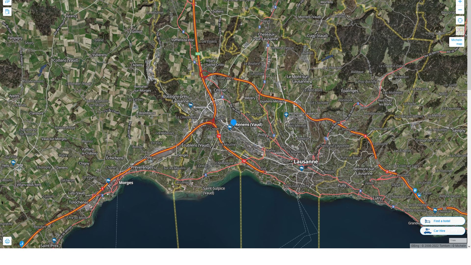 Renens Highway and Road Map with Satellite View